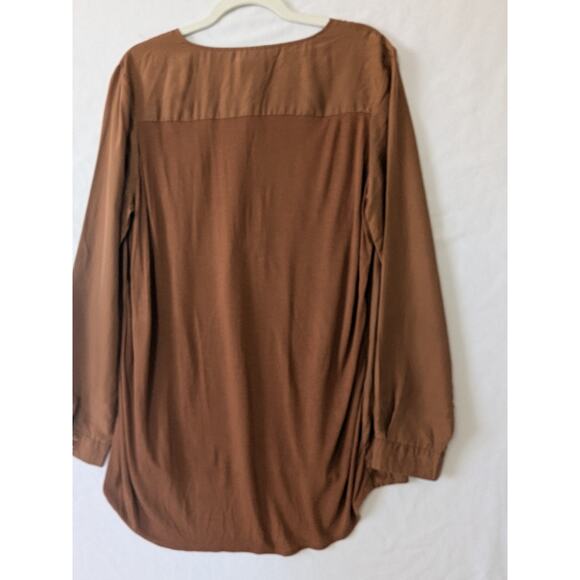 Buffalo Womens Silk Rayon Mix Media Henley Pull Over Top Chrome Brown Size Large - Picture 3 of 9